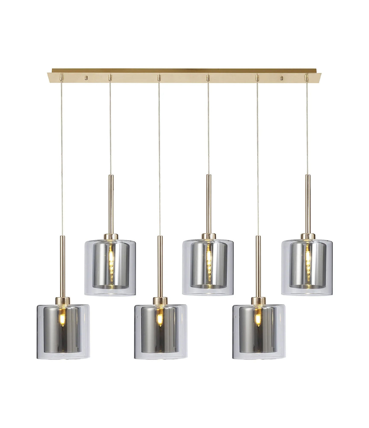 Lathen Linear Pendant 2m, 6 x G9, French Gold/Chrome/Clear Type H Shade