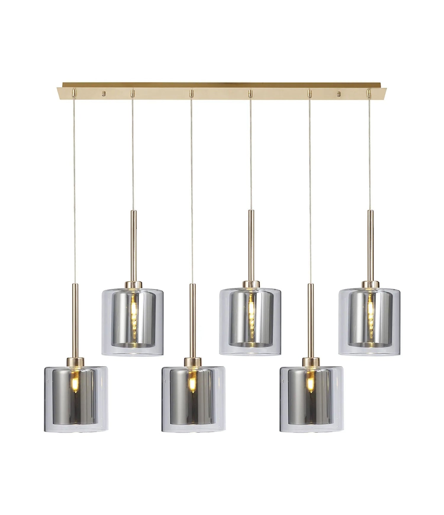 Lathen Linear Pendant 2m, 6 x G9, French Gold/Chrome/Clear Type H Shade