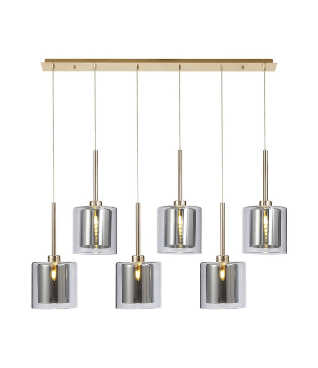 Lathen Linear Pendant 2m, 6 x G9, French Gold/Chrome/Clear Type H Shade