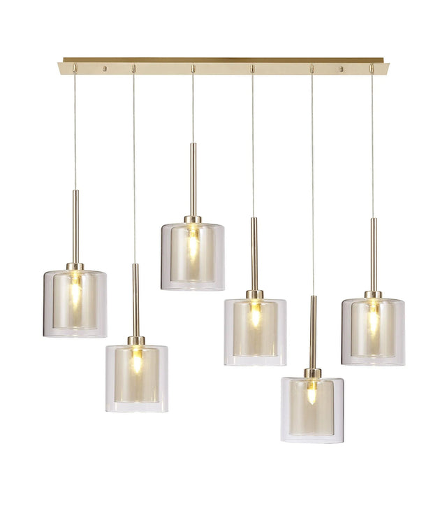 Lathen Linear Pendant 2m, 6 x G9, French Gold/Cognac/Clear Type H Shade