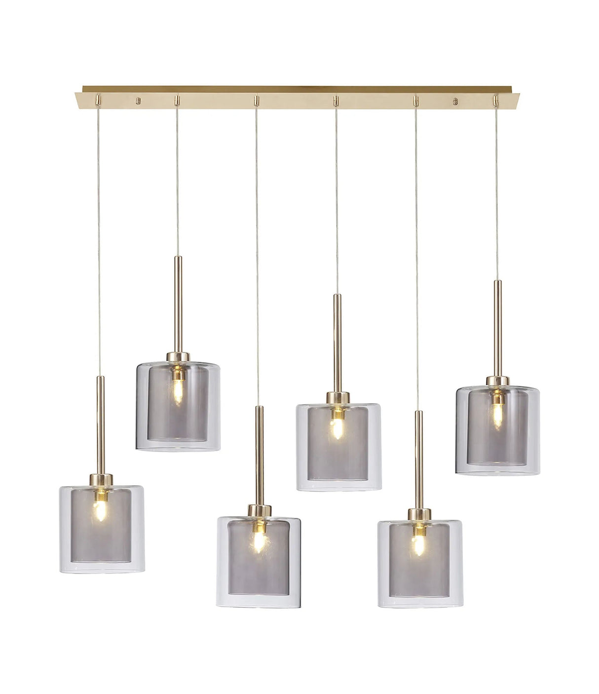 Lathen Linear Pendant 2m, 6 x G9, French Gold/Smoked/Clear Type H Shade