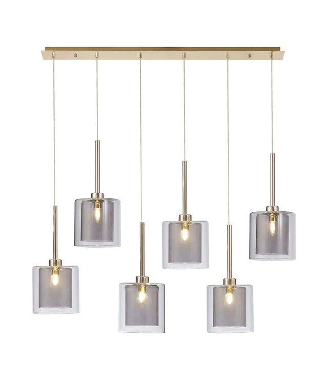 Lathen Linear Pendant 2m, 6 x G9, French Gold/Smoked/Clear Type H Shade