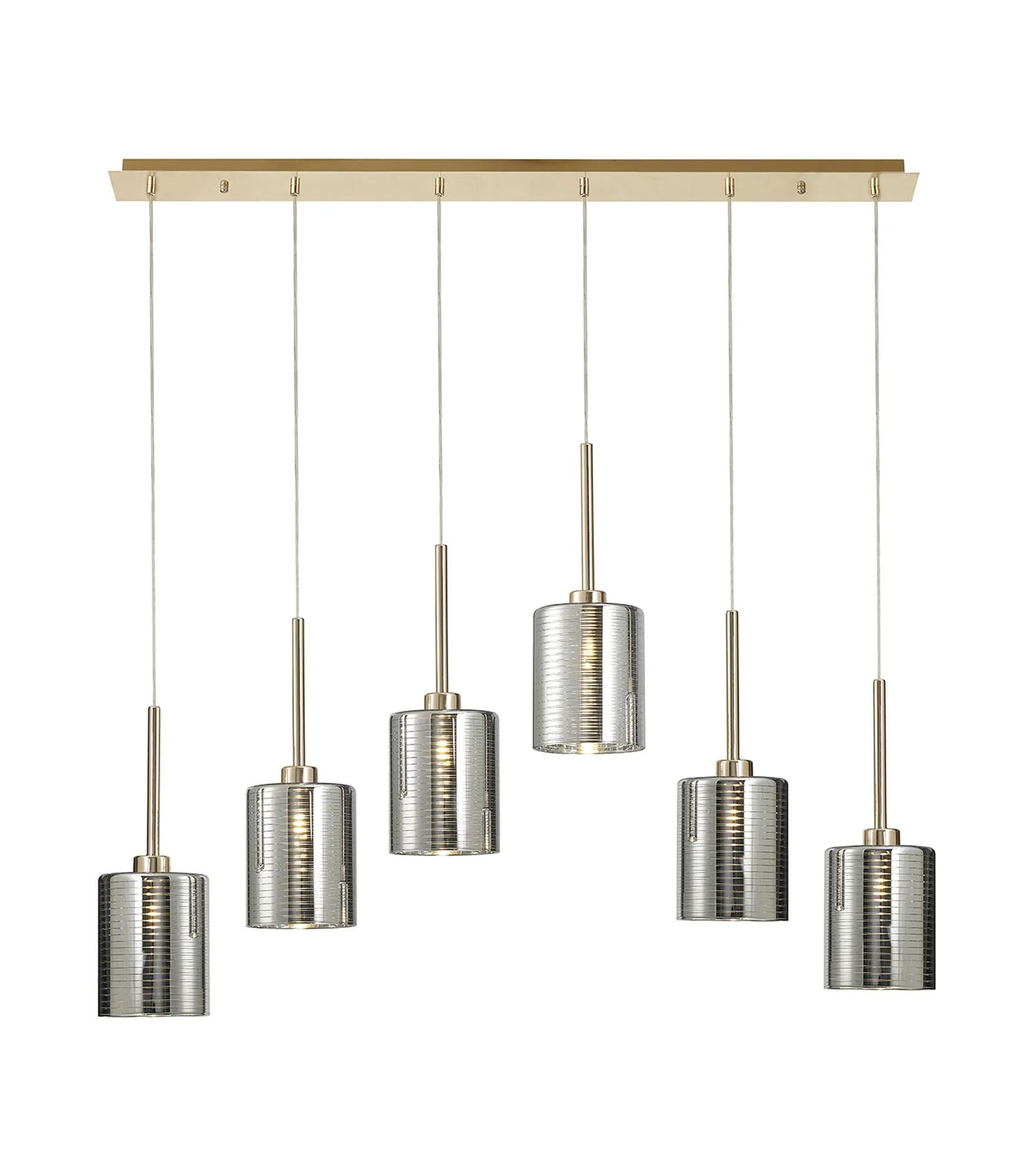 Lathen Linear Pendant 2m, 6 x G9, French Gold/Chrome Lined Type B Shade