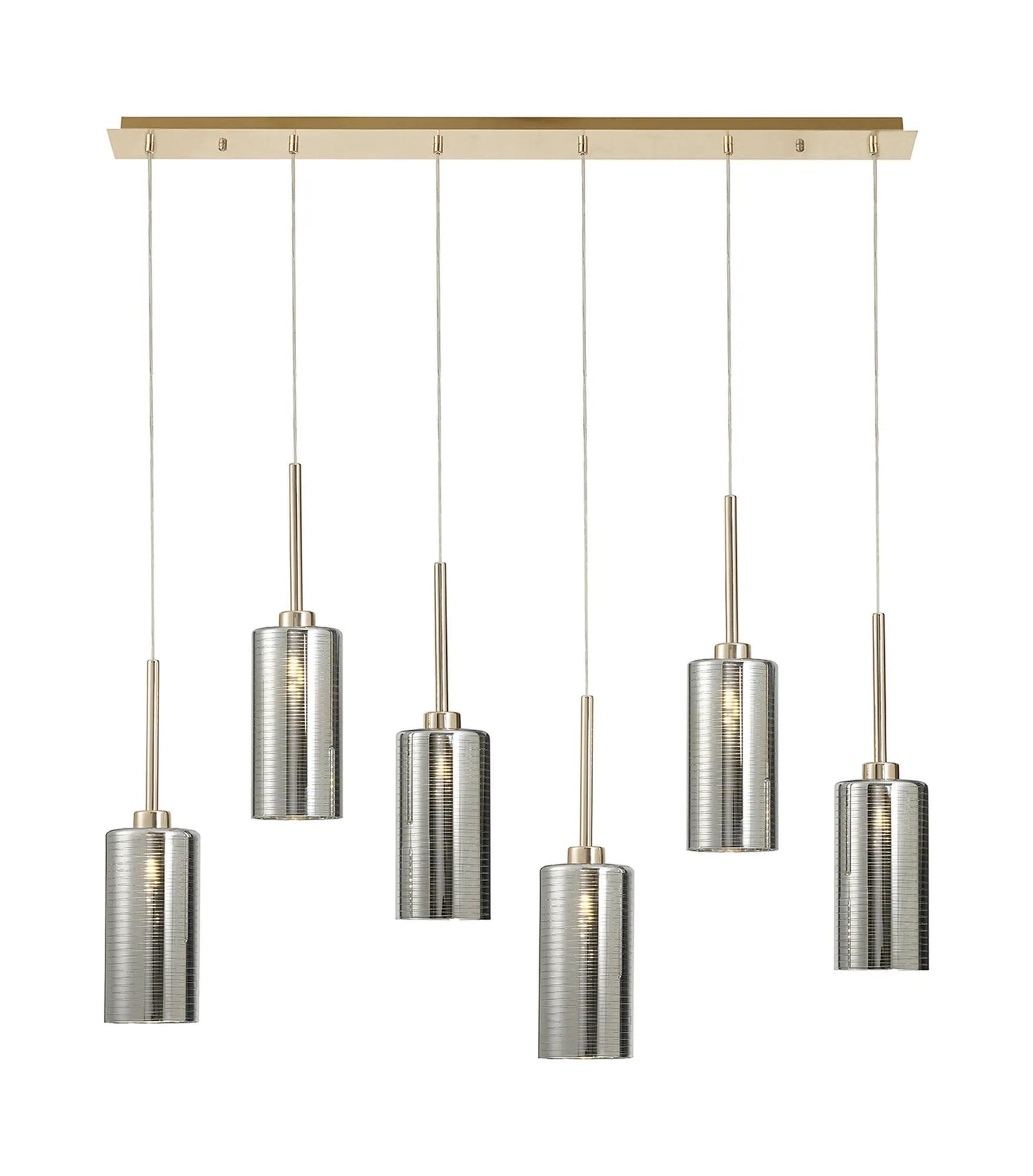 Lathen Linear Pendant 2m, 6 x G9, French Gold/Chrome Lined Type A Shade