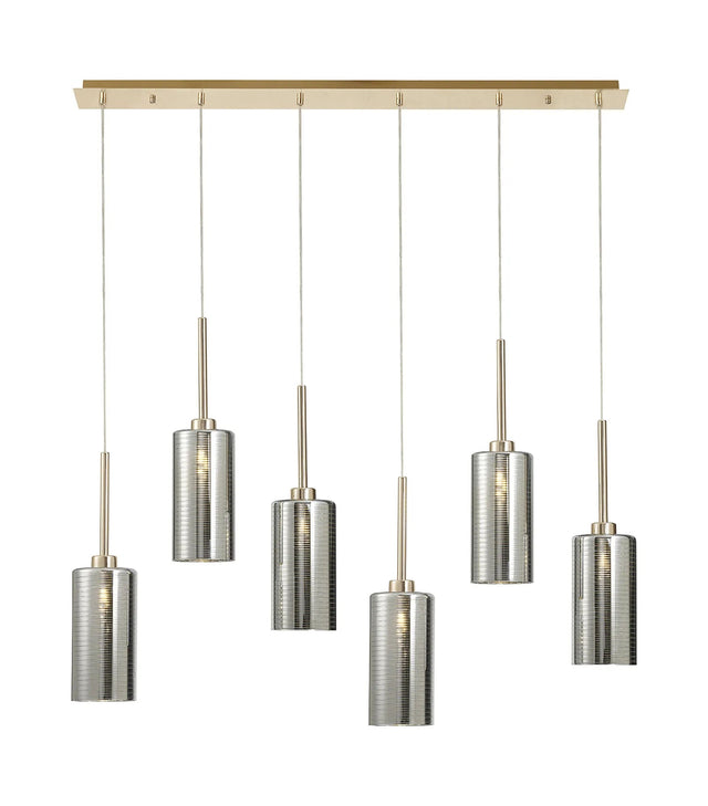 Lathen Linear Pendant 2m, 6 x G9, French Gold/Chrome Lined Type A Shade