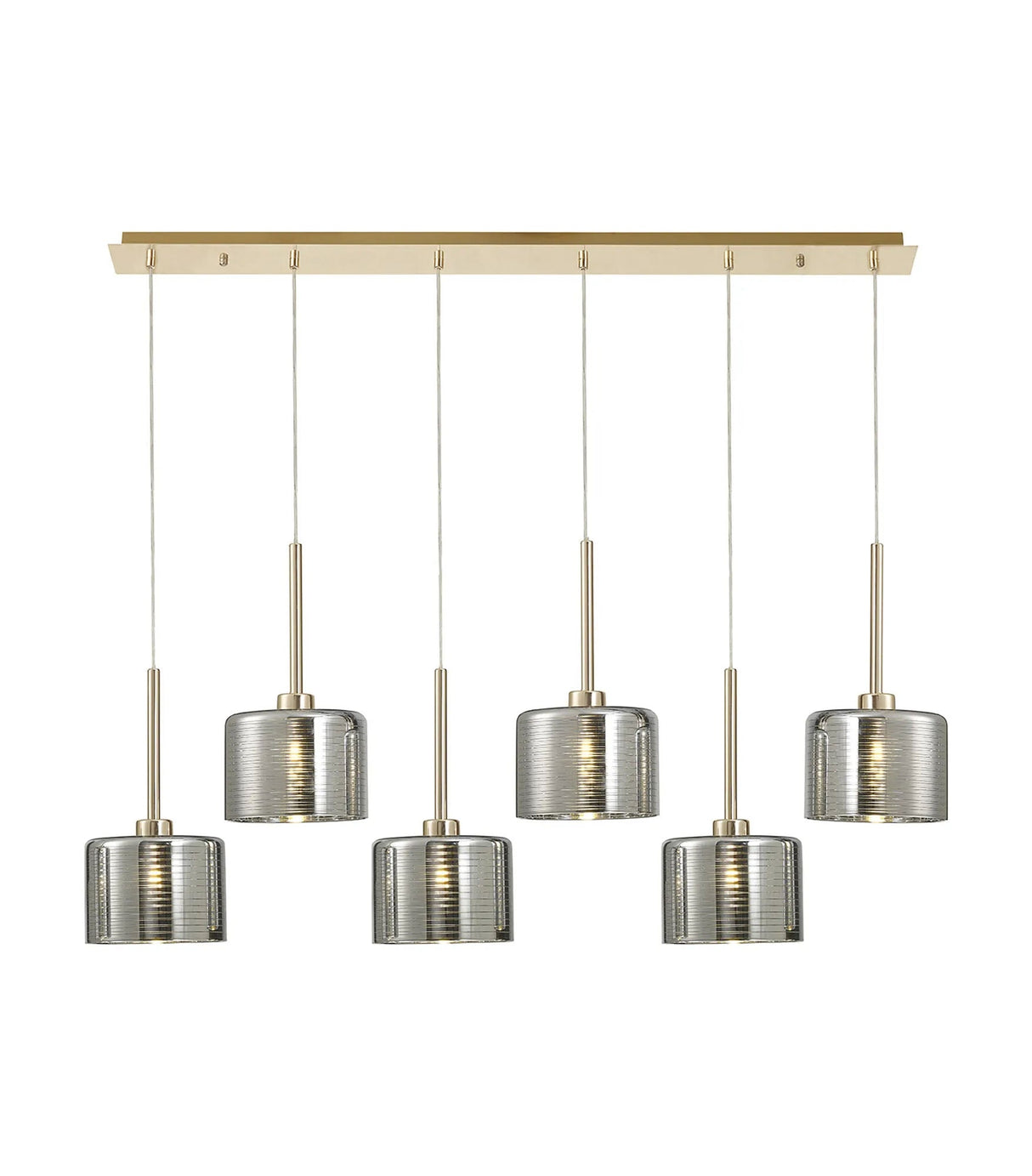 Lathen Linear Pendant 2m, 6 x G9, French Gold/Chrome Lined Type C Shade