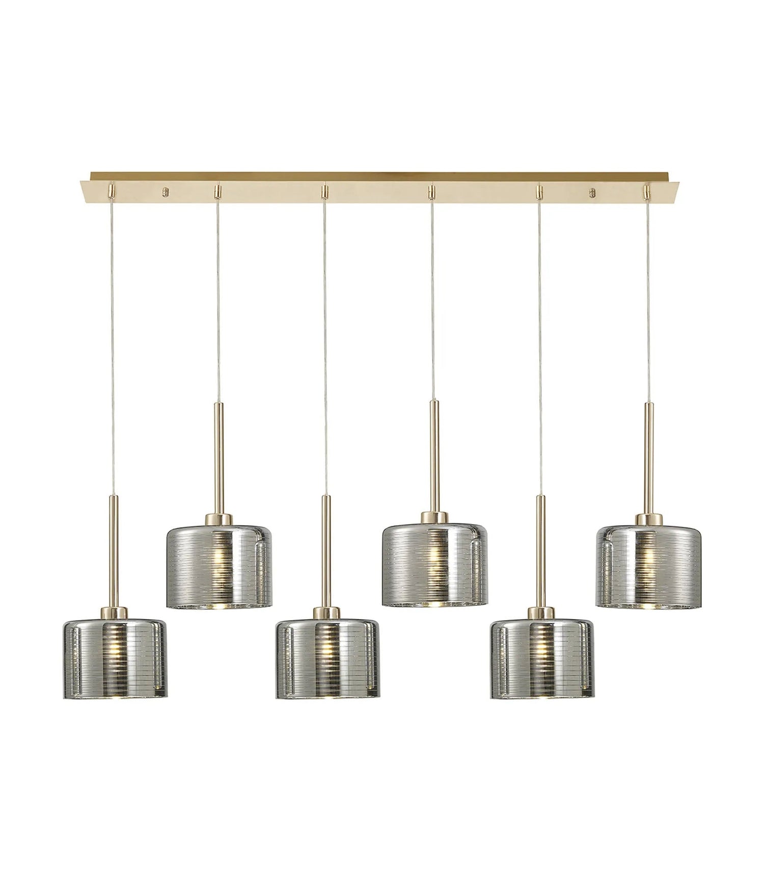 Lathen Linear Pendant 2m, 6 x G9, French Gold/Chrome Lined Type C Shade