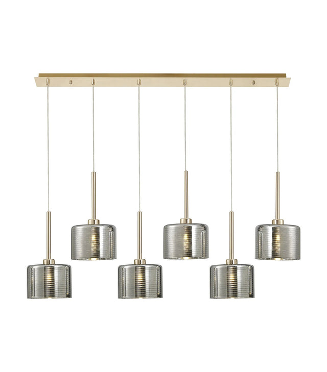 Lathen Linear Pendant 2m, 6 x G9, French Gold/Chrome Lined Type C Shade