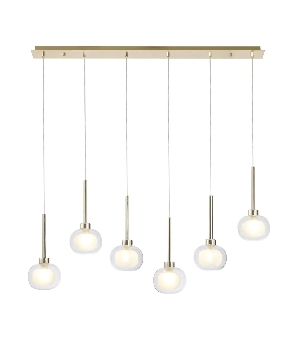 Lathen Linear Pendant 2m, 6 x G9, French Gold/Frosted/Clear Type M Shade