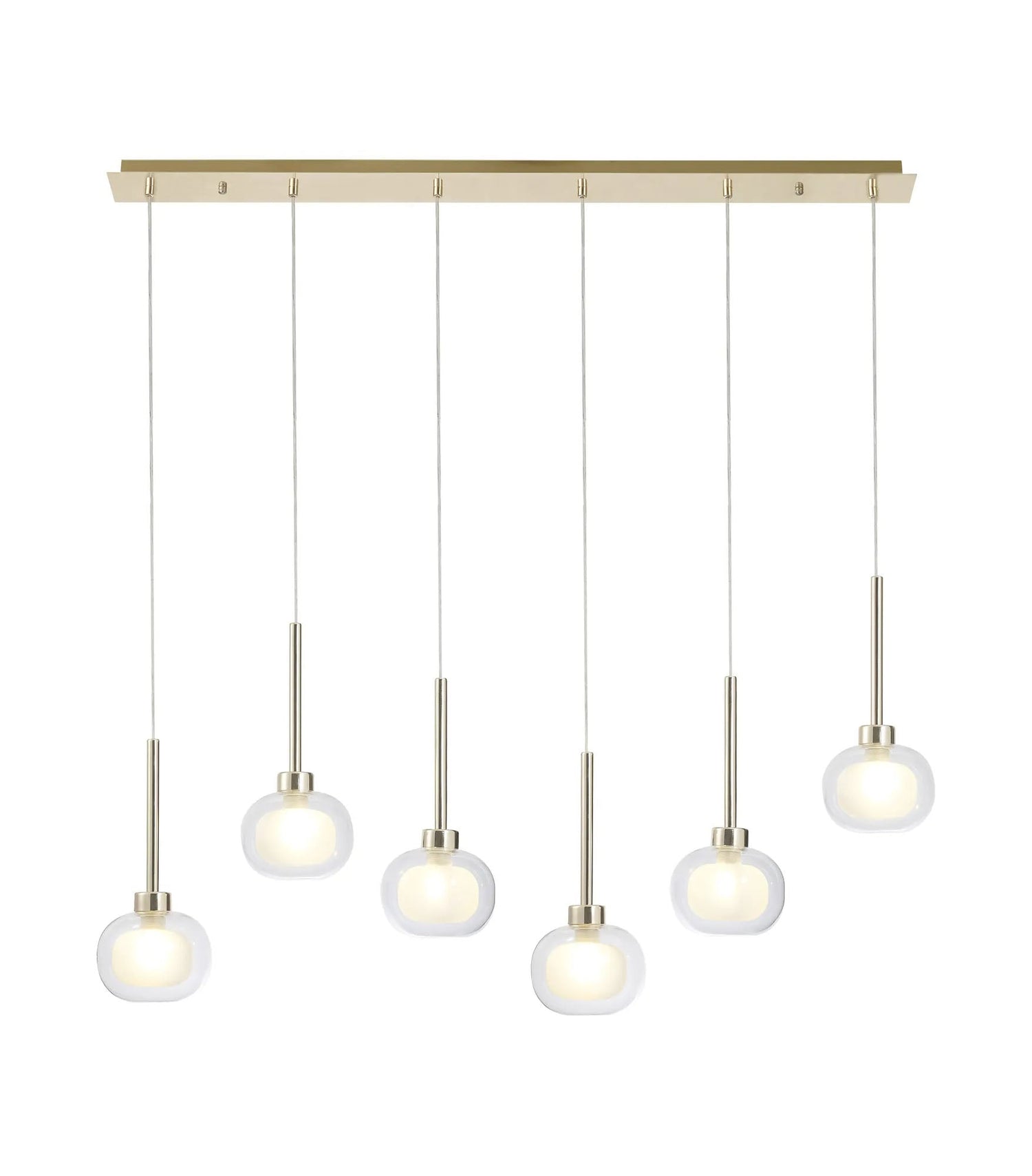 Lathen Linear Pendant 2m, 6 x G9, French Gold/Frosted/Clear Type M Shade