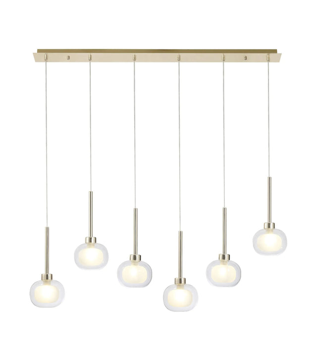 Lathen Linear Pendant 2m, 6 x G9, French Gold/Frosted/Clear Type M Shade