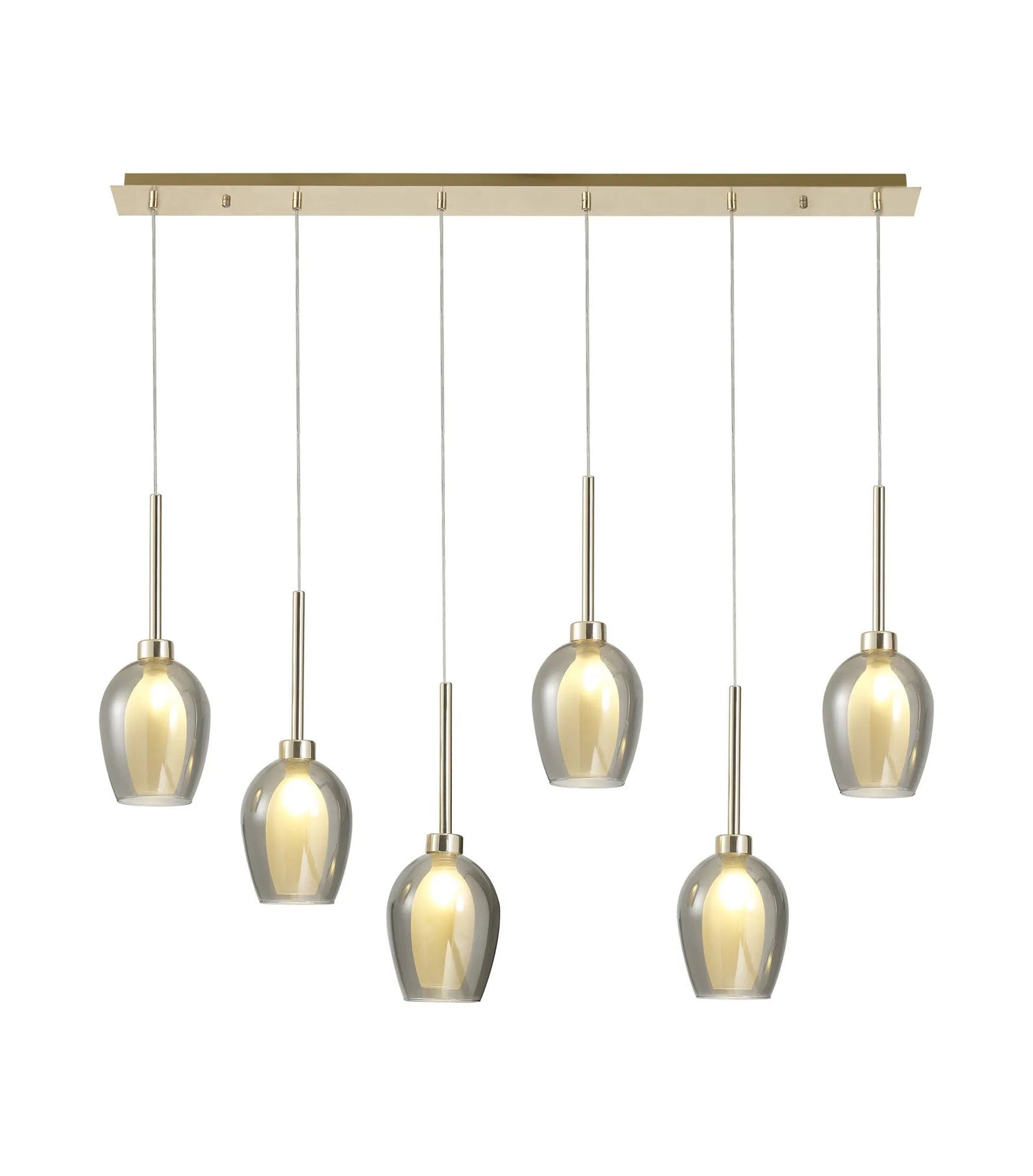 Lathen Linear Pendant 2m, 6 x G9, French Gold/Smoke/Frosted Type D Shade