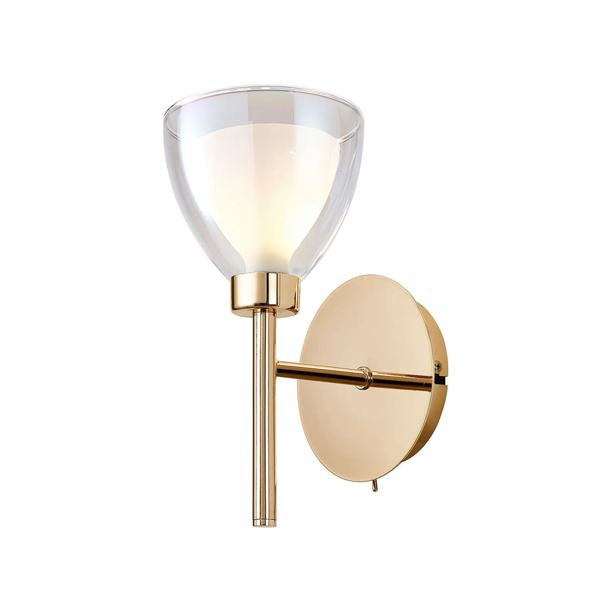Lathen Switched Wall Lamp 1 Light Cone Glass French Gold