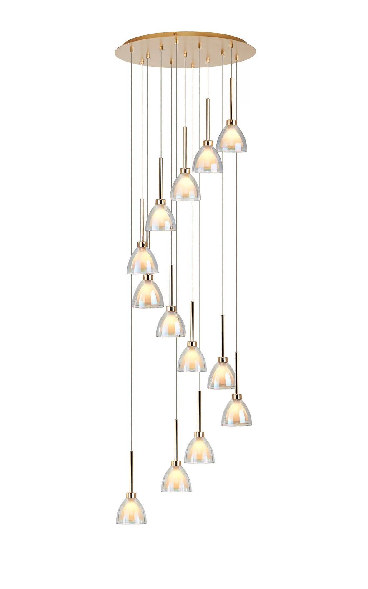 Lathen 2.5m Round 13 Light Pendant Cone Glass French Gold