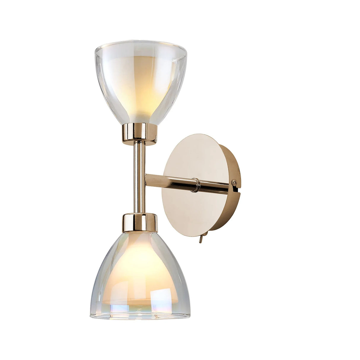 Lathen Switched Up/Down 2 Light Wall Lamp Cone Glass French Gold