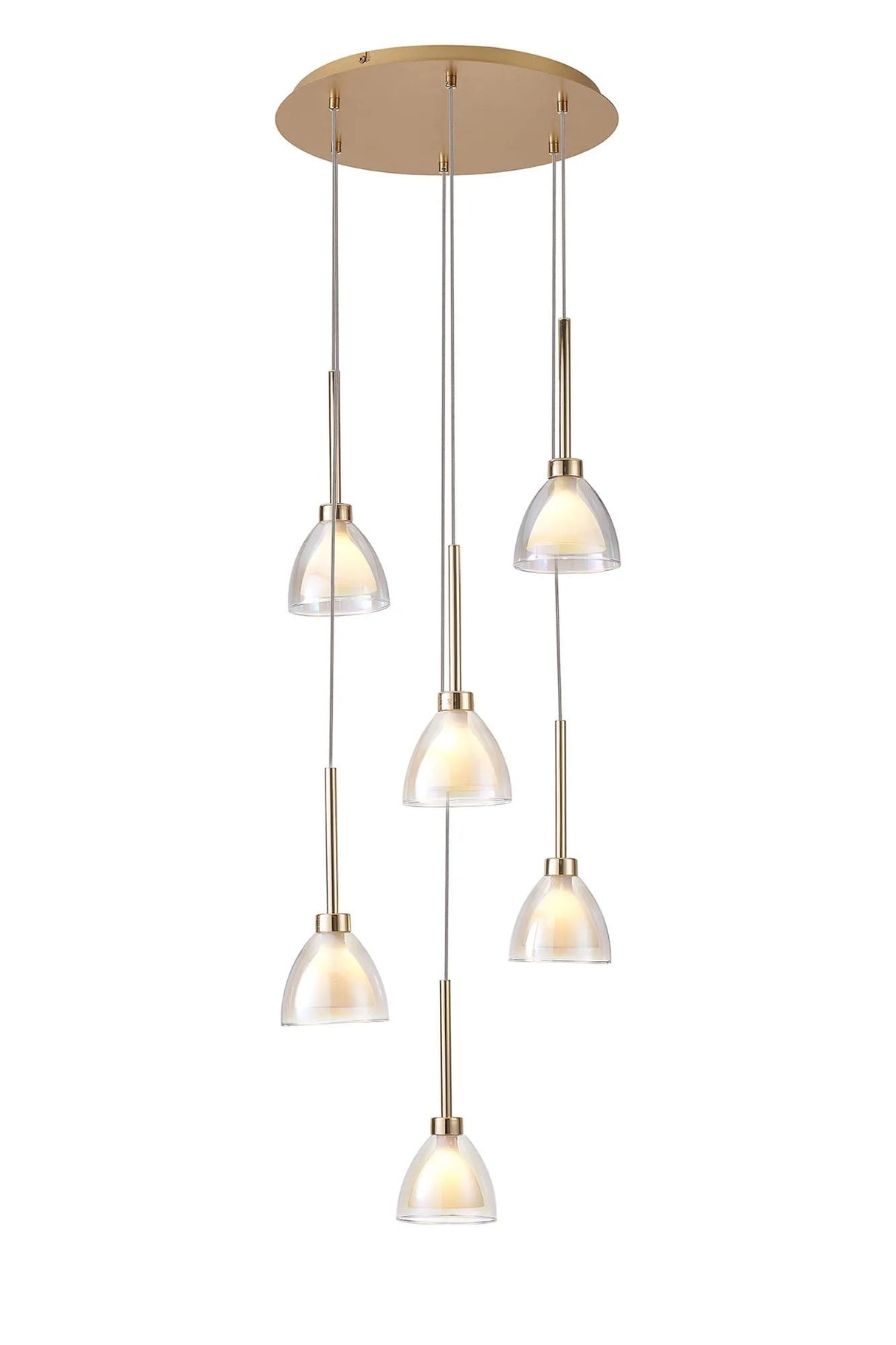 Lathen 2.5m Round 6 Light Cone Glass French Gold