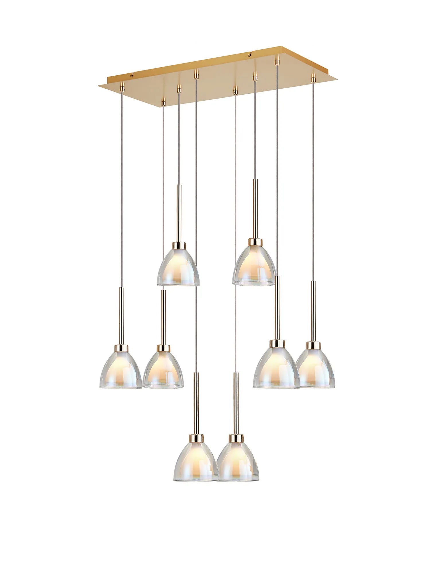 Lathen 2m Rectangle 8 light Pendant Cone Glass French Gold