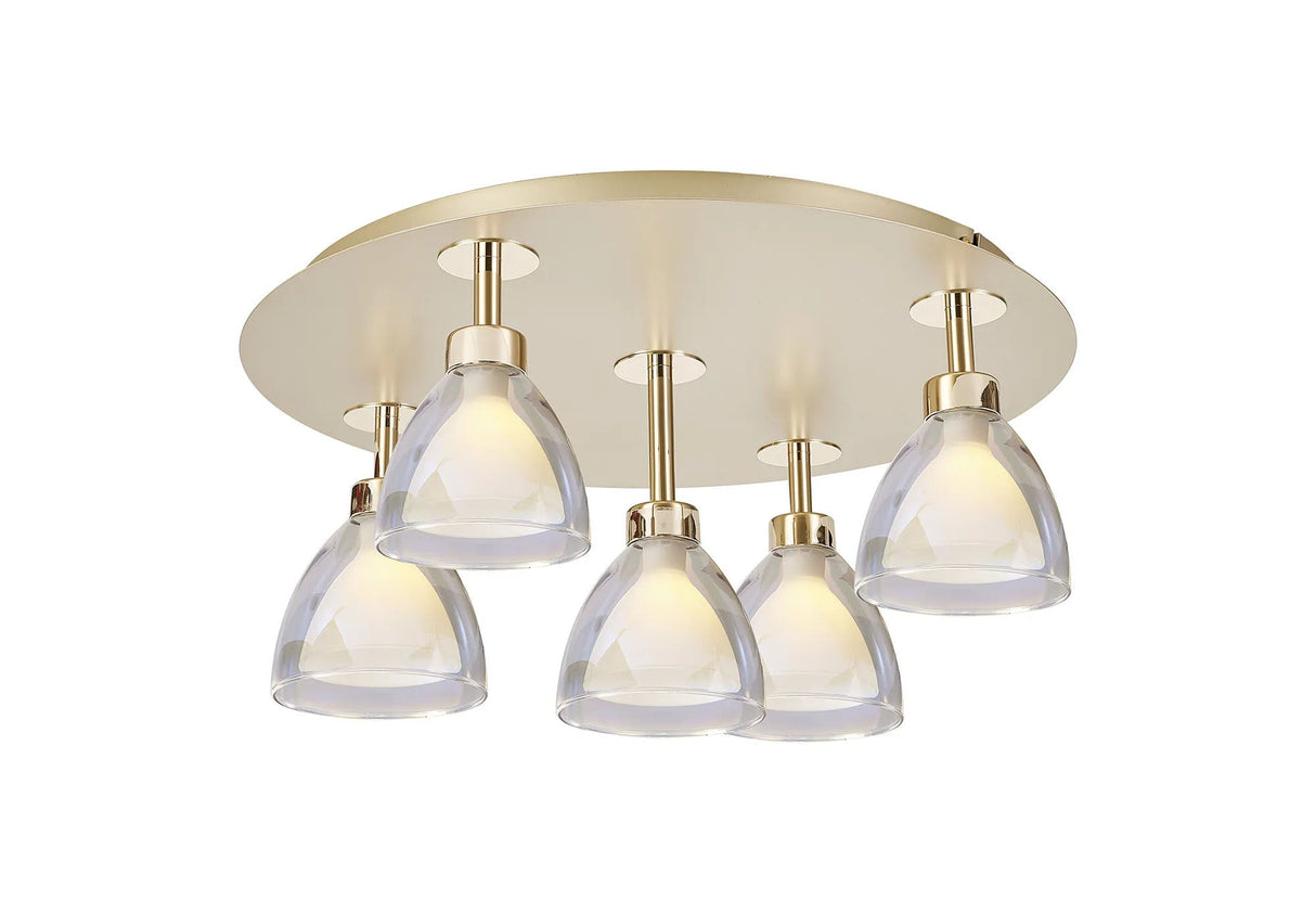 Lathen 45cm Round Flush 5 Light Cone Glass French Gold