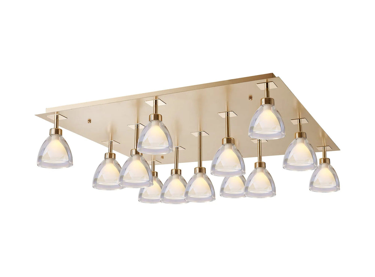 Lathen Sqaure Flush 13 Light Cone Glass French Gold