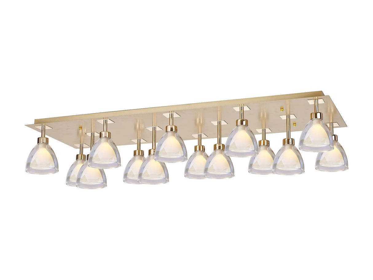 Lathen Rectangle Flush 14 Light Cone Glass French Gold