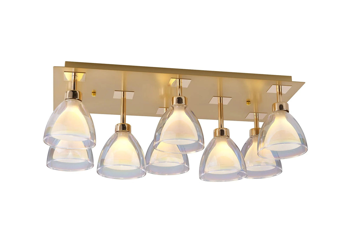 Lathen Rectangle Flush 8 Light Cone Glass French Gold