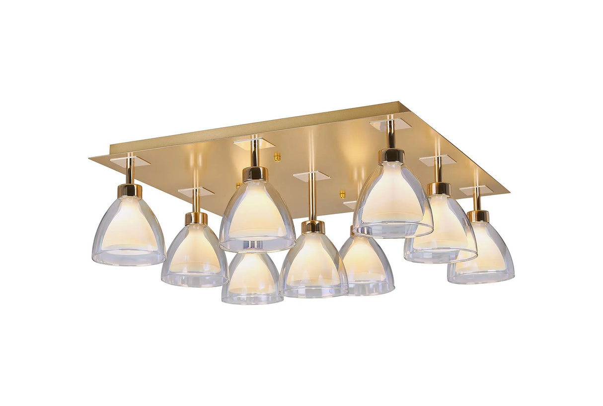 Lathen Square Flush 9 Light Cone French Gold