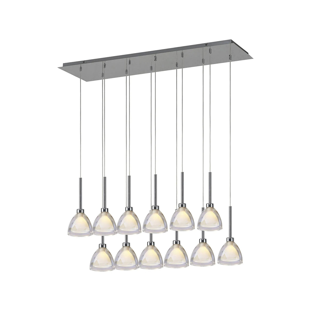 Lathen 2m Linear 12 Light Penant Cone Glass Polished Chrome