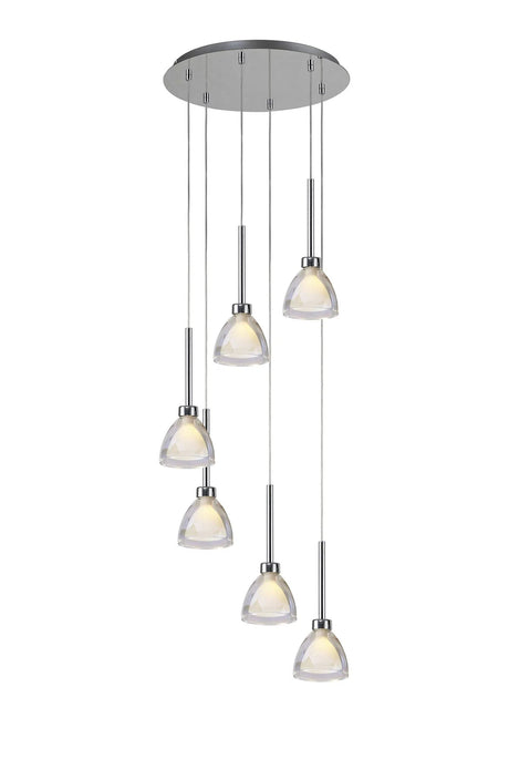 Lathen 2.5m Round 6 Light Pendant Cone Glass Polished Chrome
