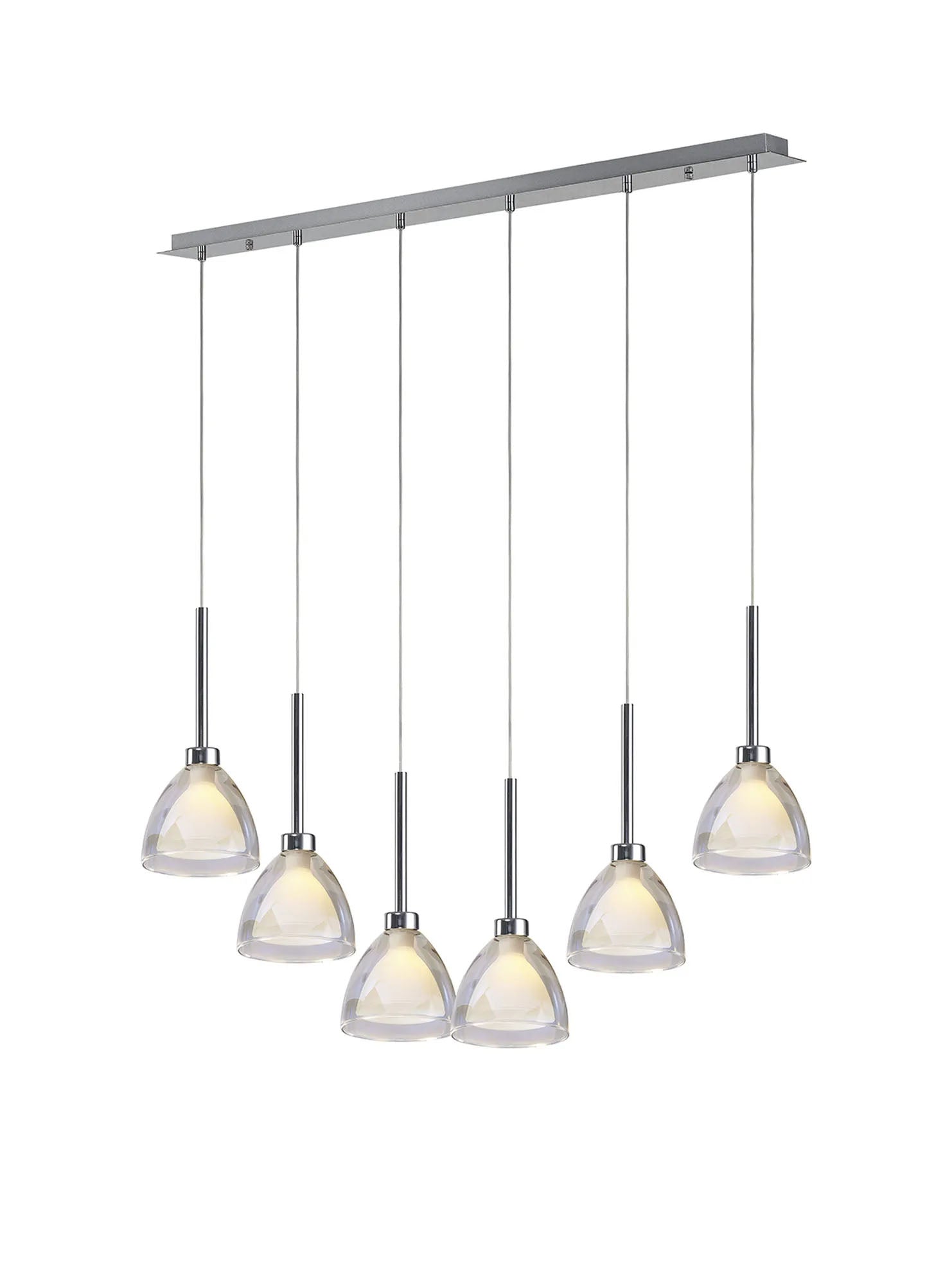 Lathen 2m Linear 6 Light Pendant Cone Glass Polished Chrome