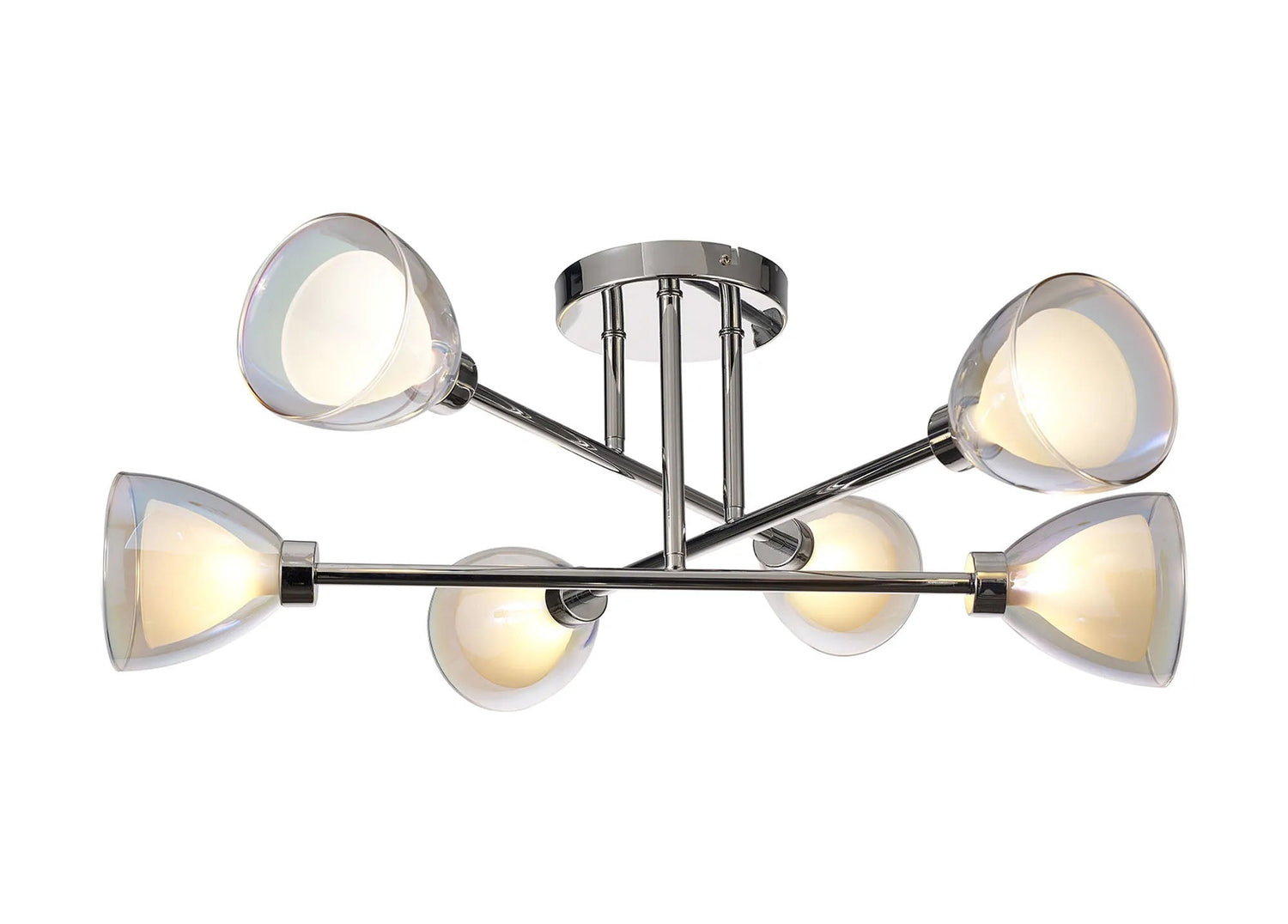 Lathen Crossed Arm Semi Flush 6 Light Cone Glass Polished Chrome