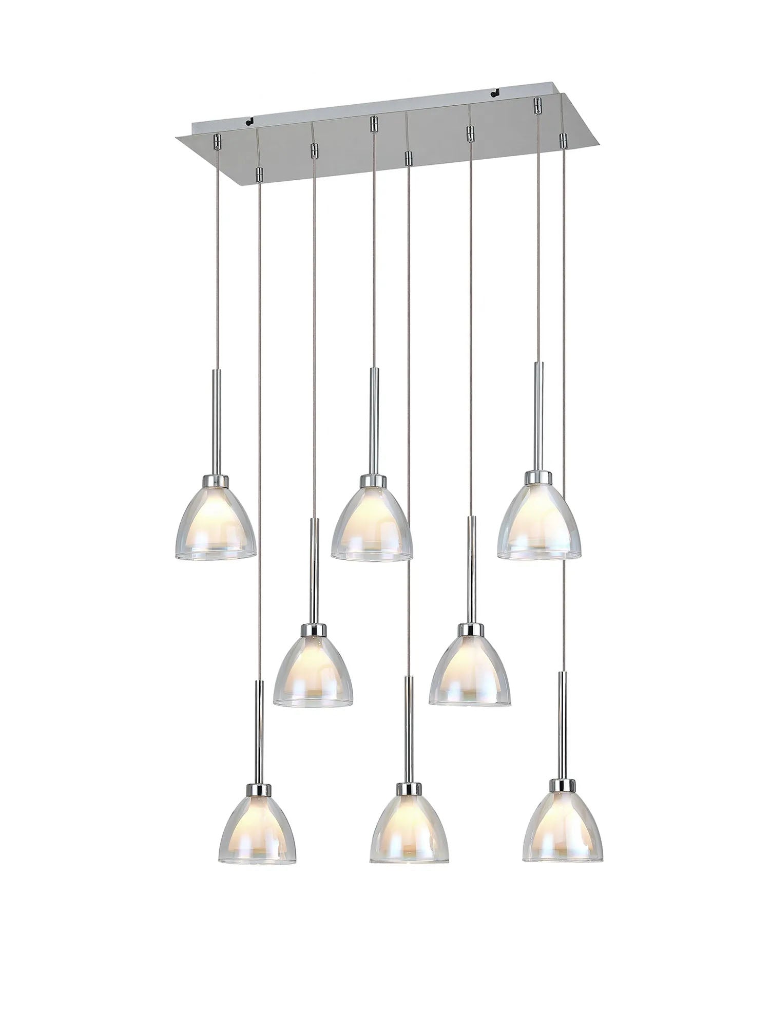 Lathen 2m Rectangle 8 light Pendant Cone Glass Polished Chrome