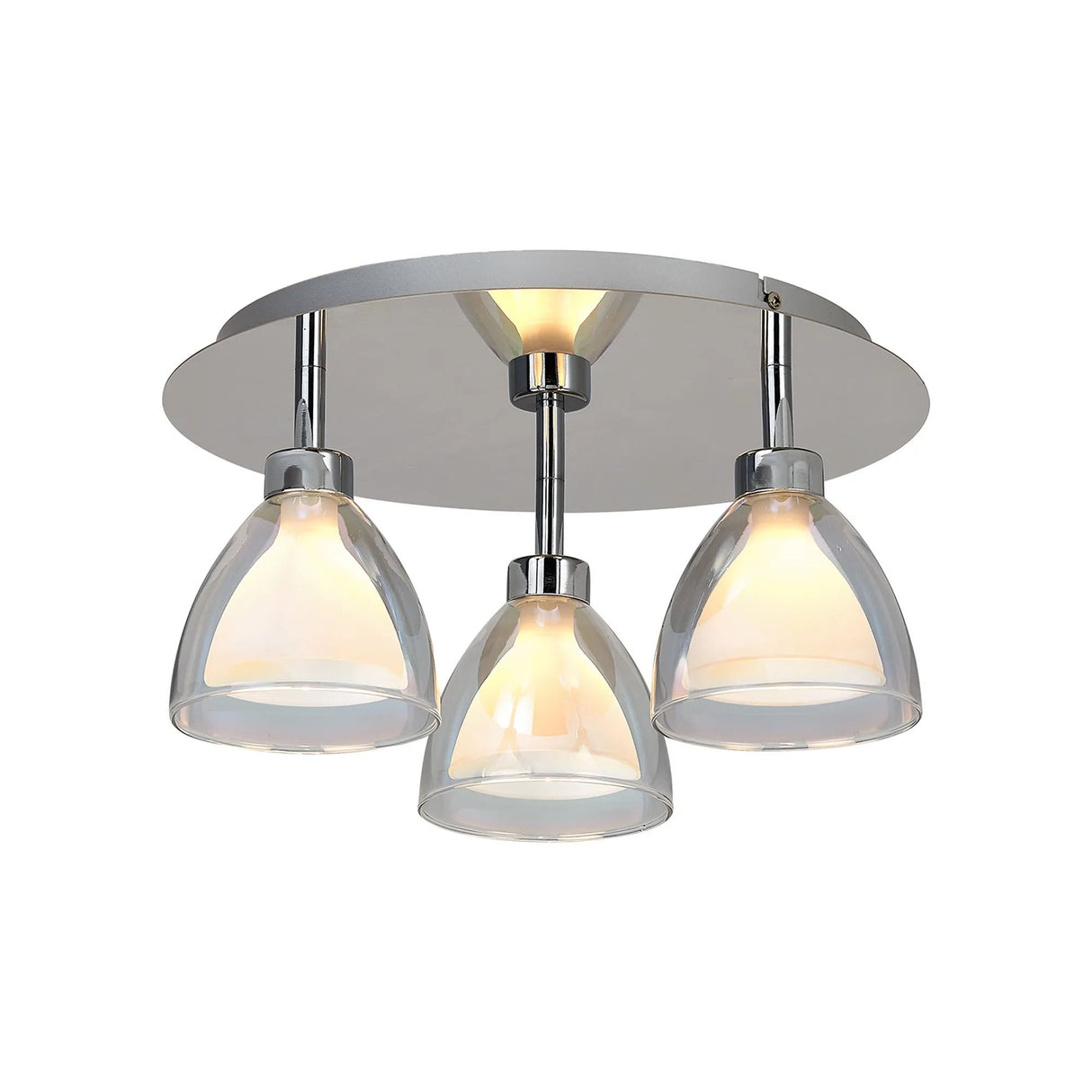 Lathen 35cm Flush 3 Light Cone Glass Polished Chrome