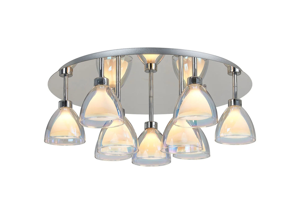 Lathen Round Flush 9 Light Cone Glass Polish Chrome