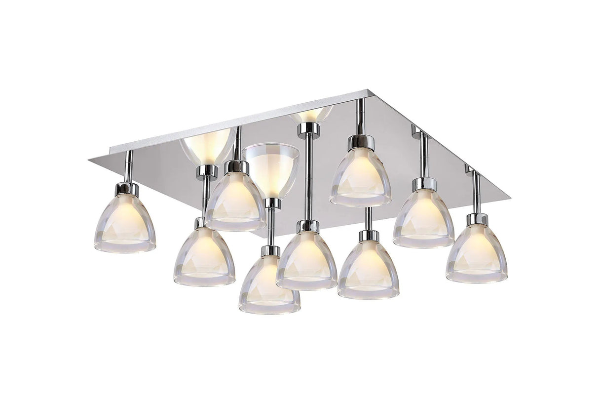 Lathen Square Flush 9 Light Cone Glass Polish Chrome