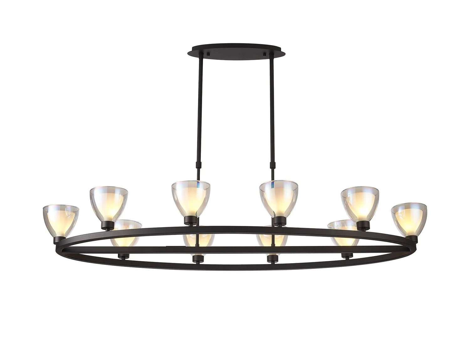 Lathen Oval Telescopic 10 Light Pendant Cone Glass Satin Black