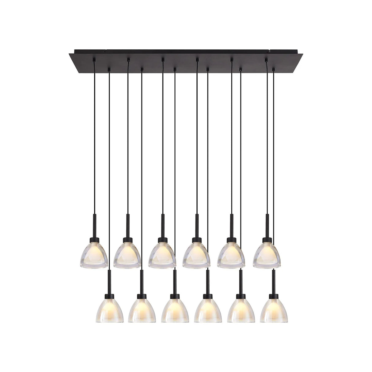 Lathen 2m Linear 12 Light Penant Cone Glass Satin Black