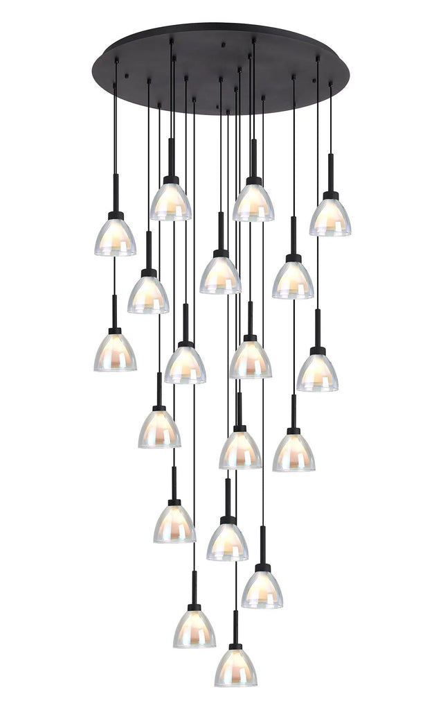 Lathen 3.5m Round 19 Light Pendant Cone Glass Satin Black
