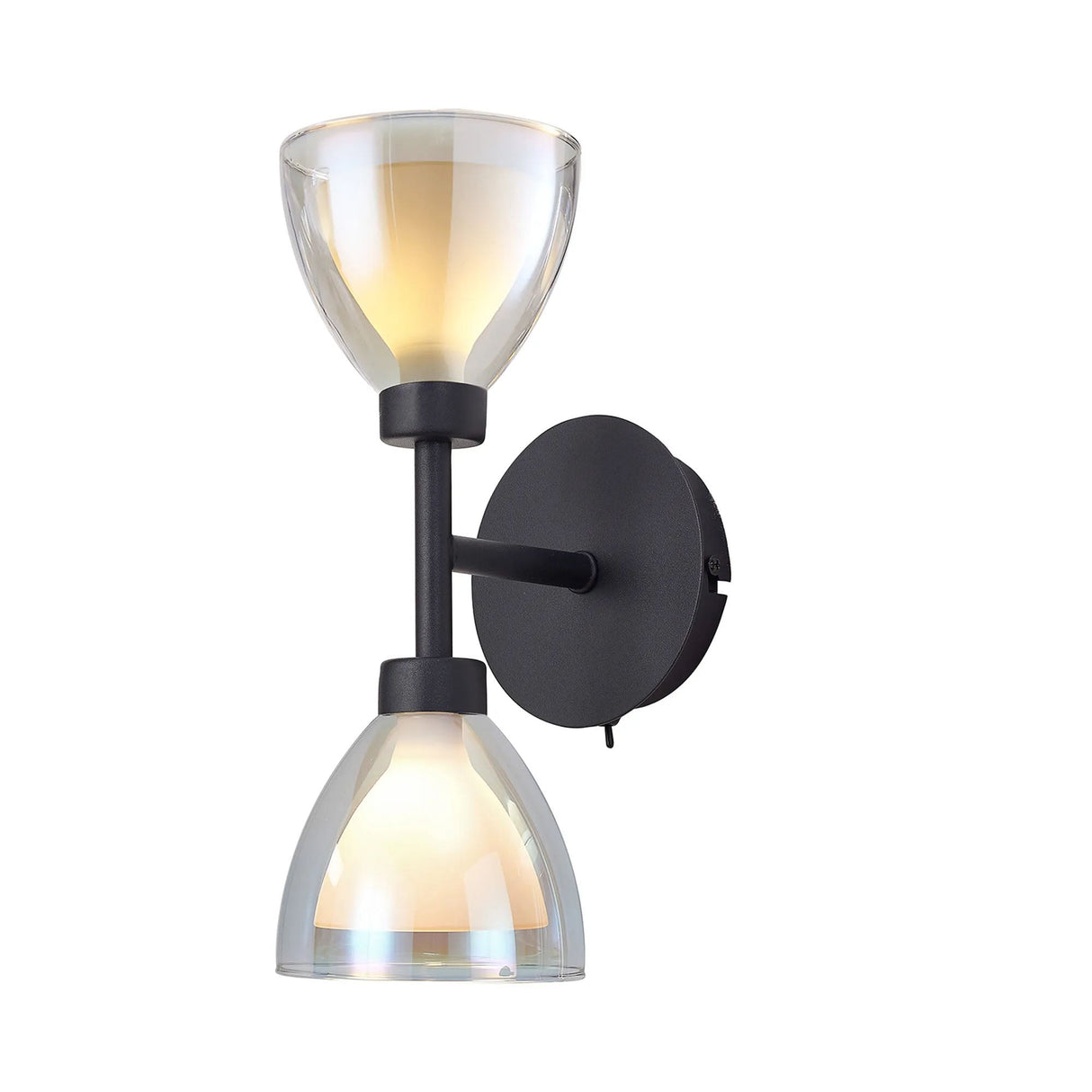 Lathen Switched Up/Down Wall Lamp 2 Light Cone Glass Satin Black