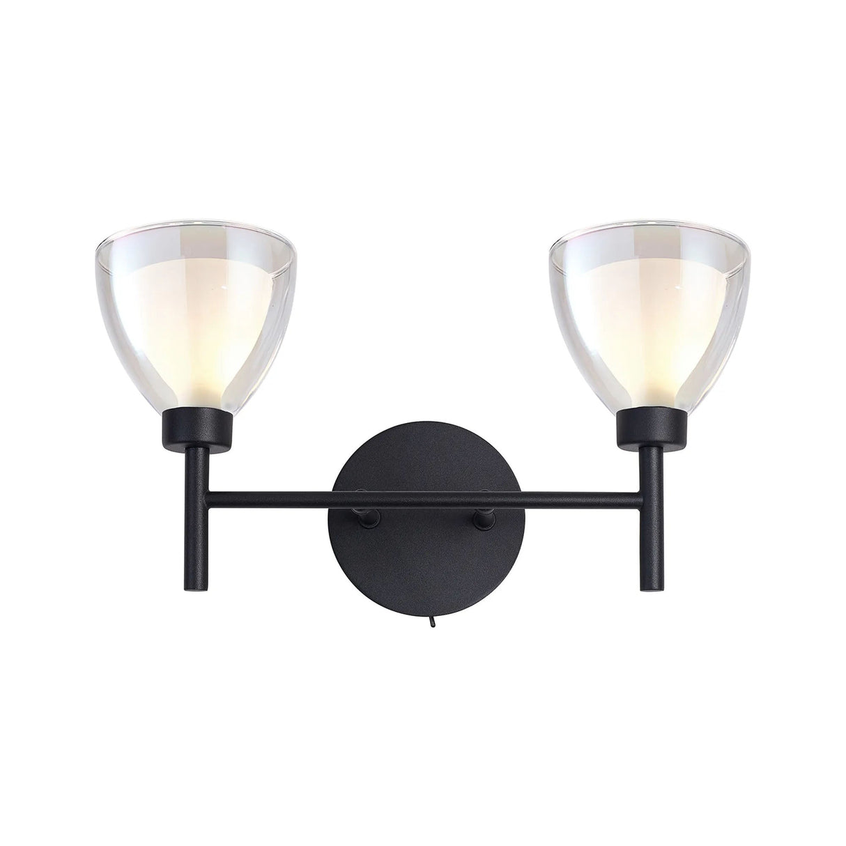 Lathen Switched Wall Lamp 2 Light Cone Glass Satin Black