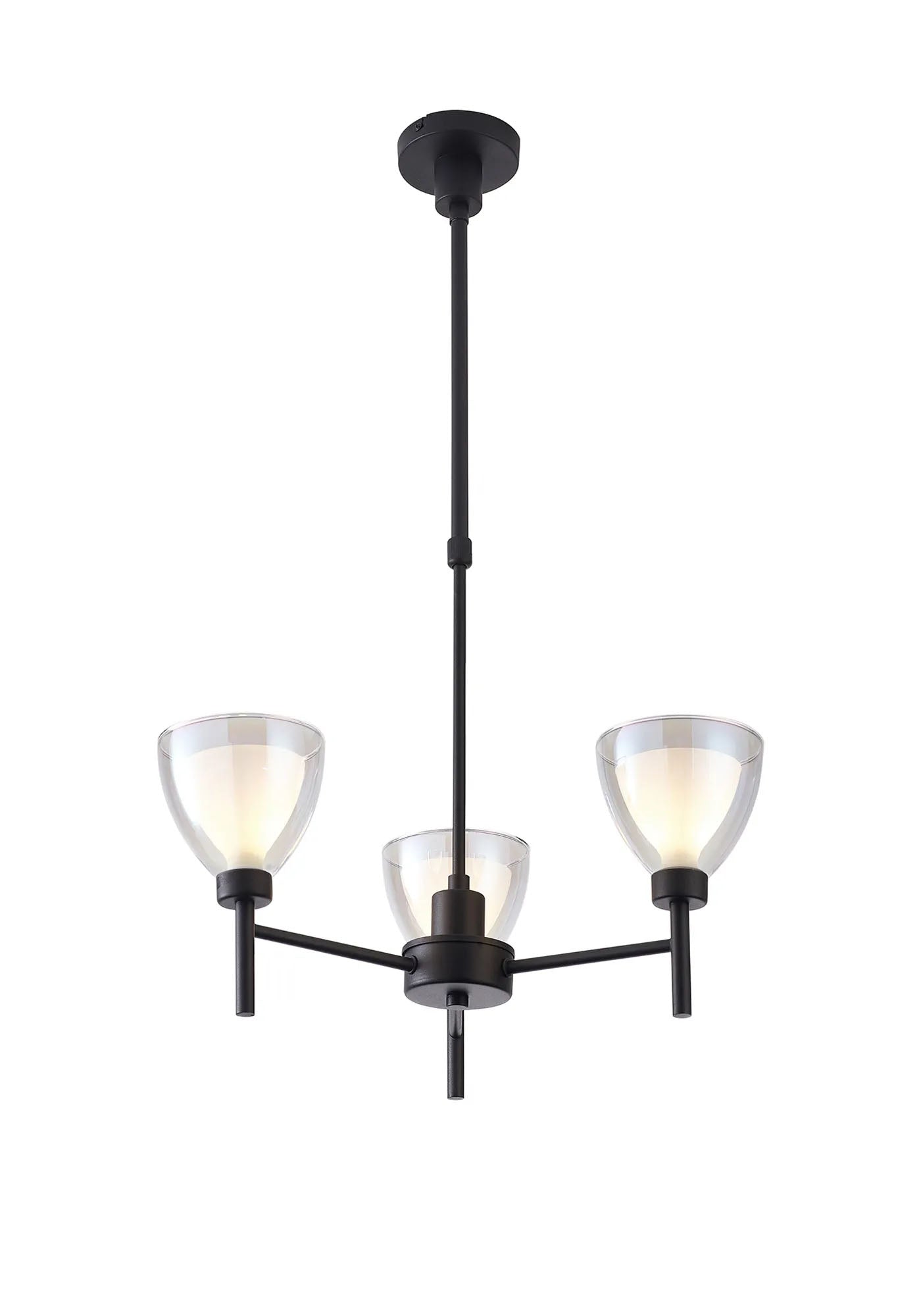 Lathen Telescopic 3 Light Pendant Cone Glass Satin Black