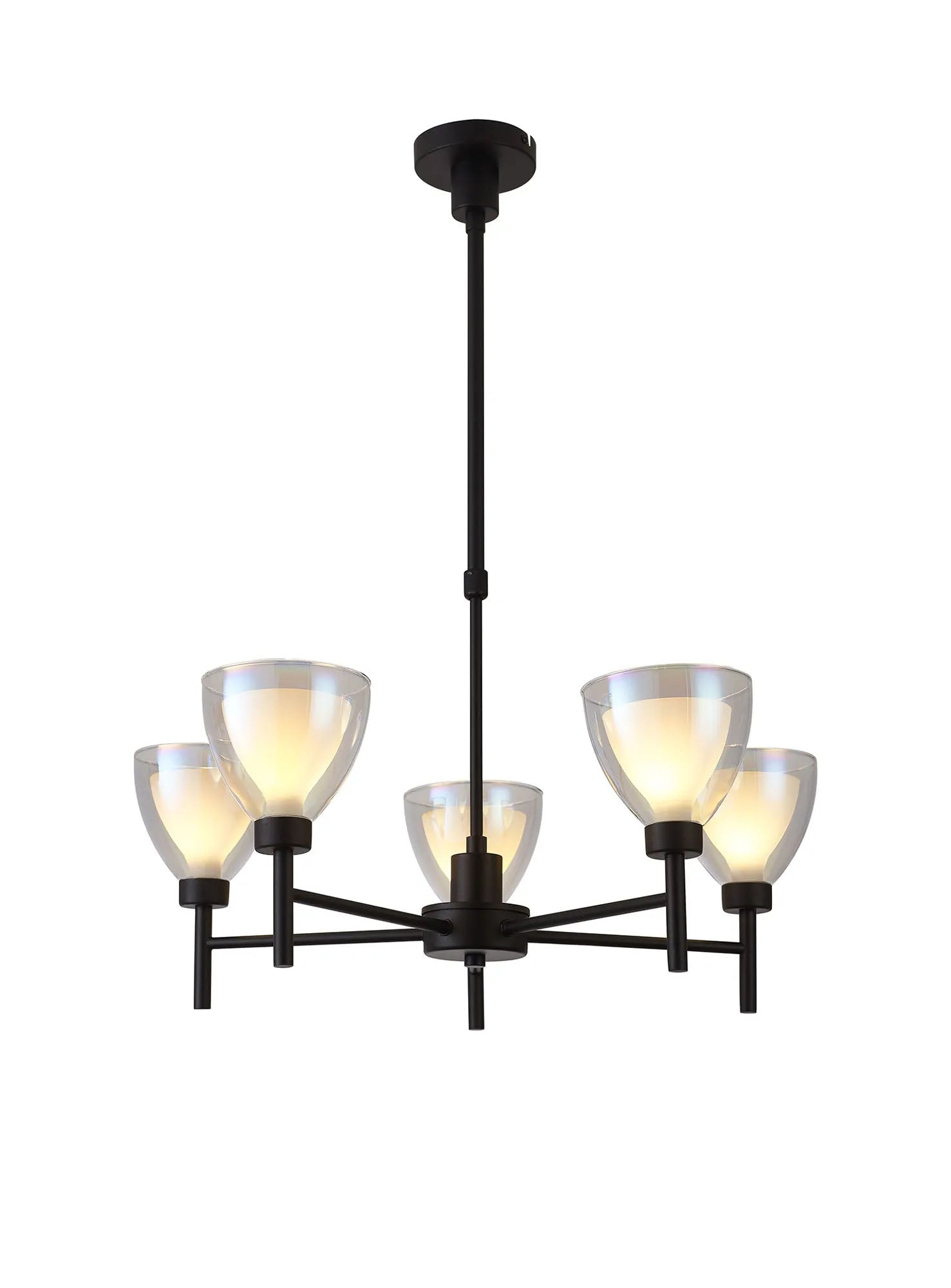 Lathen Telescopic 5 Light Pendant Cone Glass Satin Black