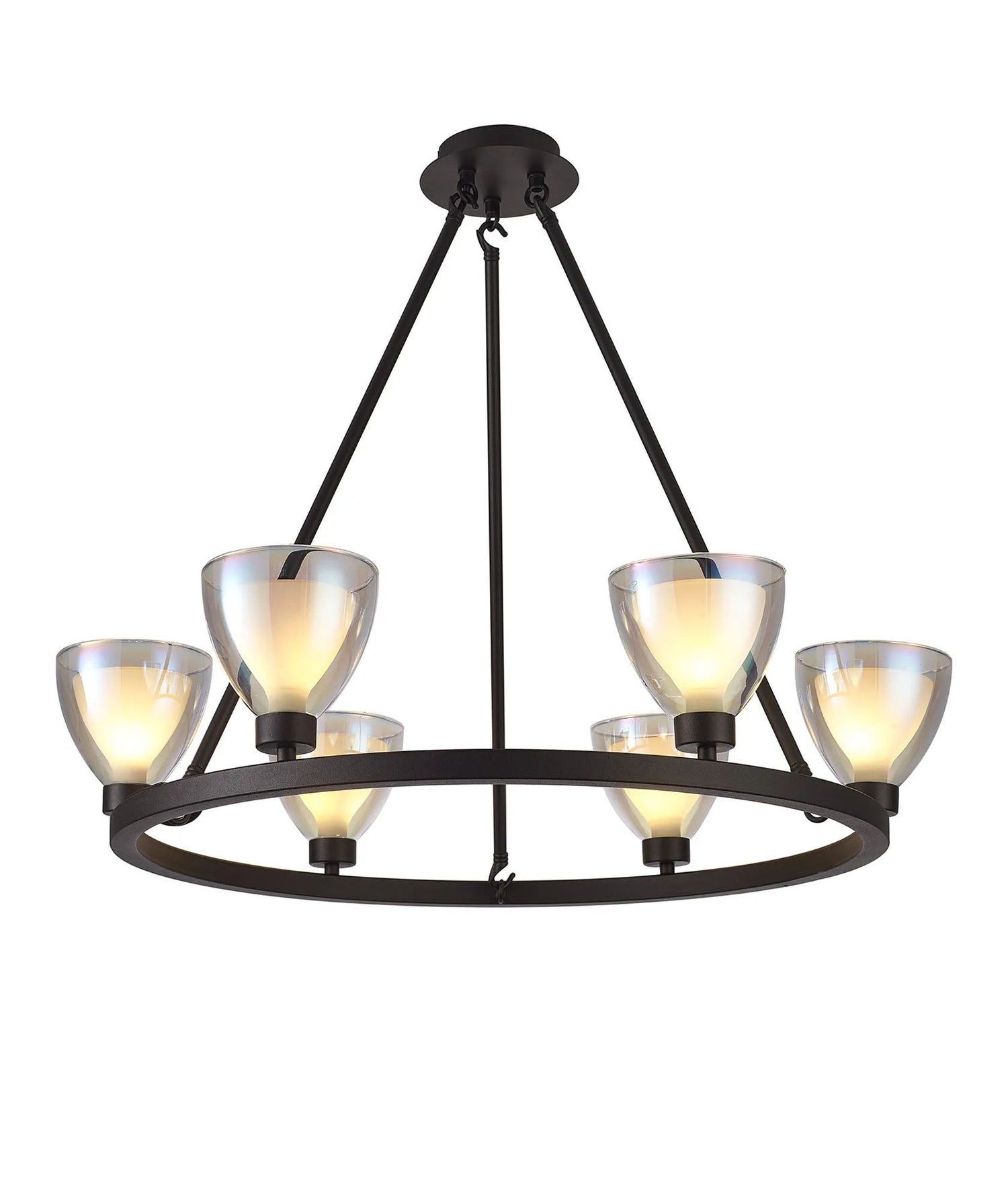 Lathen Round Fixed 6 Light Pendant Cone Glass Satin Black
