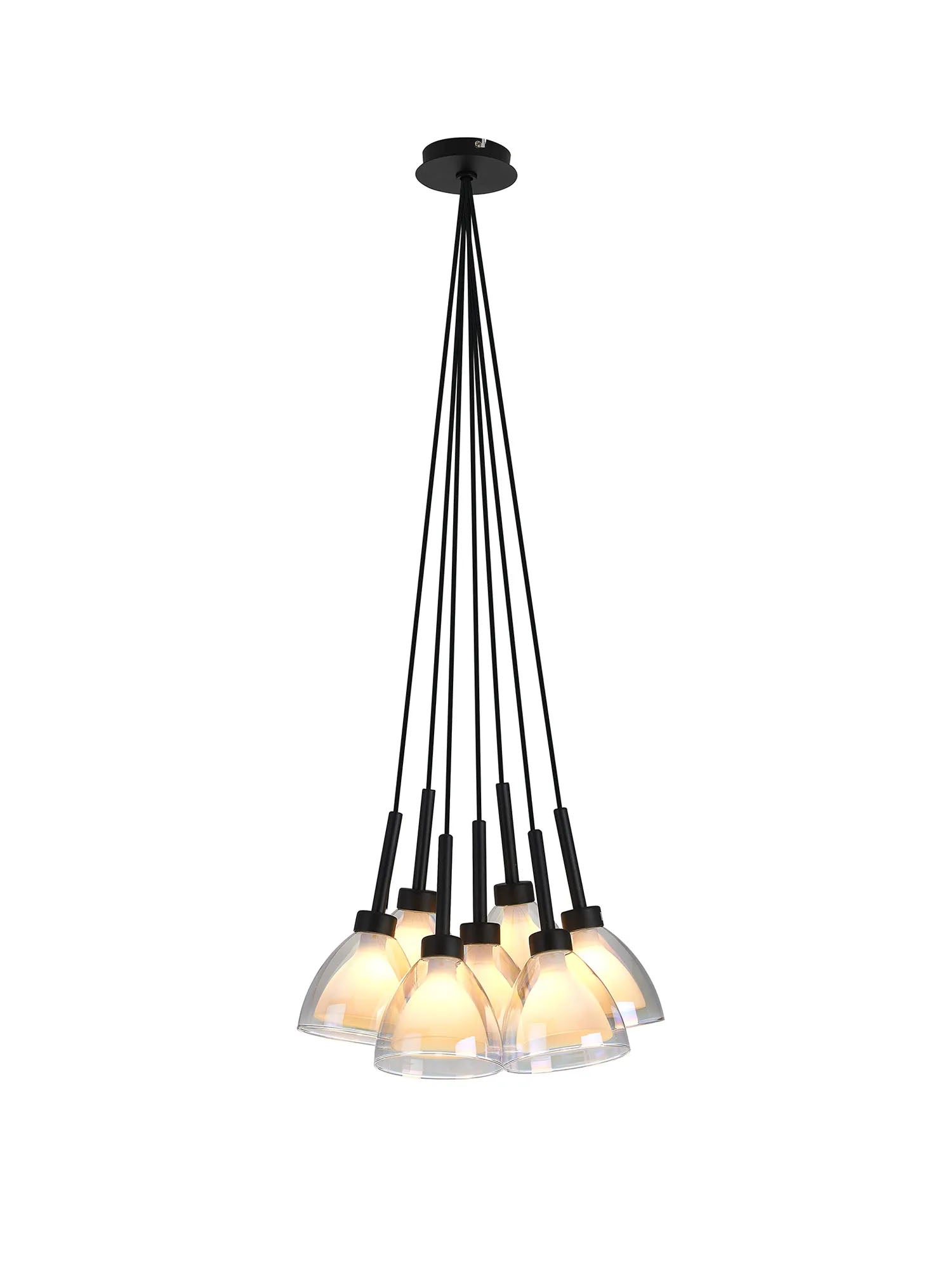 Lathen 1.5m Cluster Pendant Curved Cone Glass Satin Black/Iridescent
