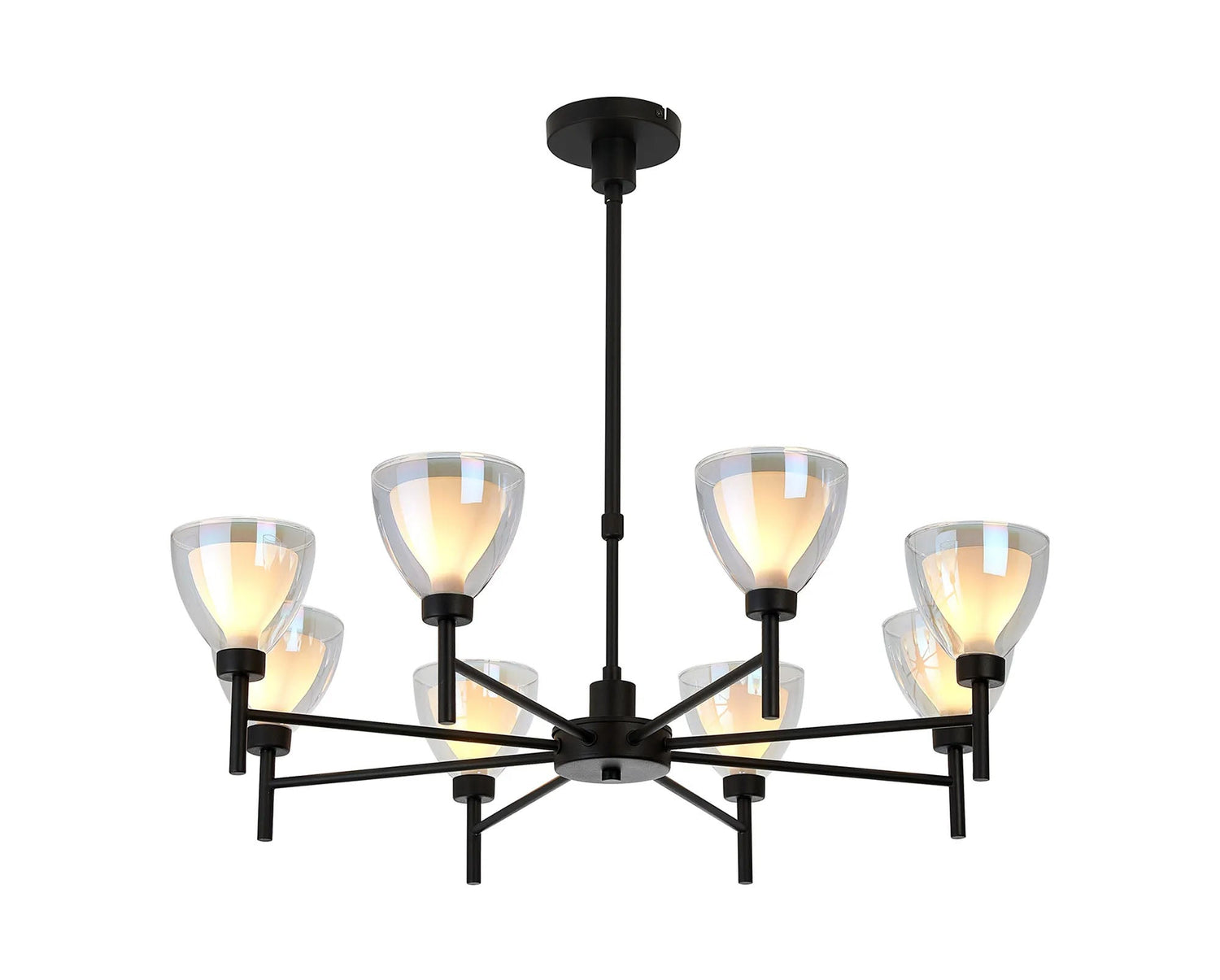 Lathen Telescopic 8 Light Pendant Cone Glass Satin Black