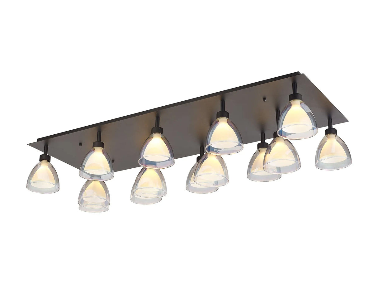 Lathen Rectangle Flush 14 Light Cone Glass Satin Black