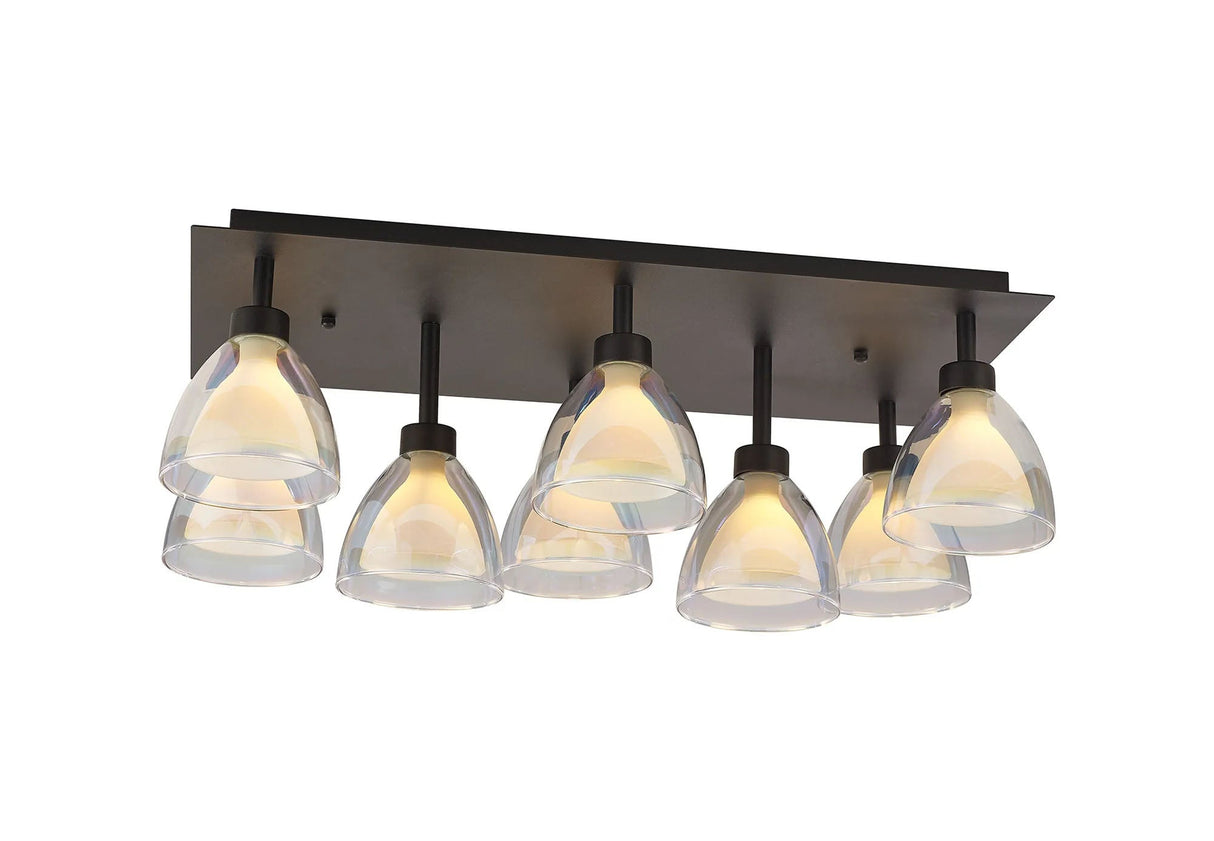 Lathen Rectangle Flush 8 Light Cone Glass Satin Black