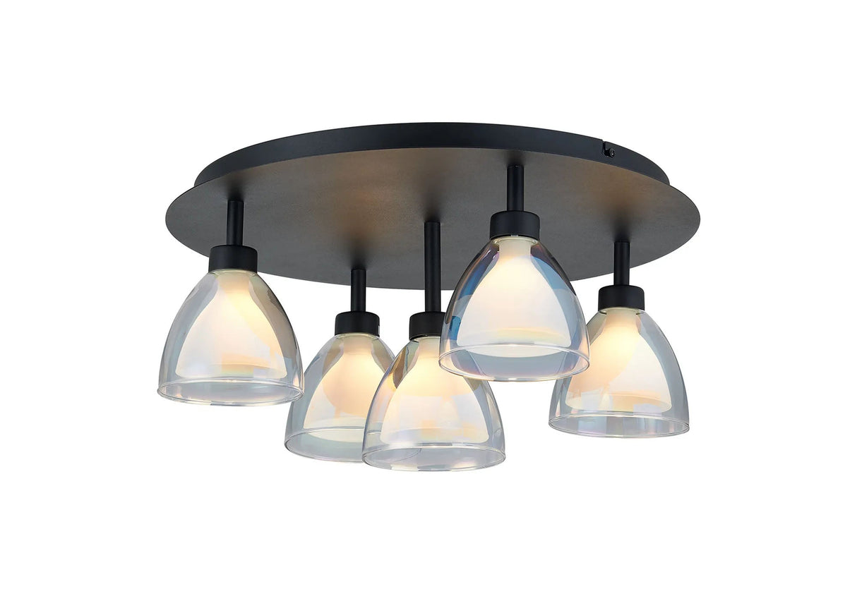 Lathen 45cm Round Flush 5 Light Cone Glass Satin Black
