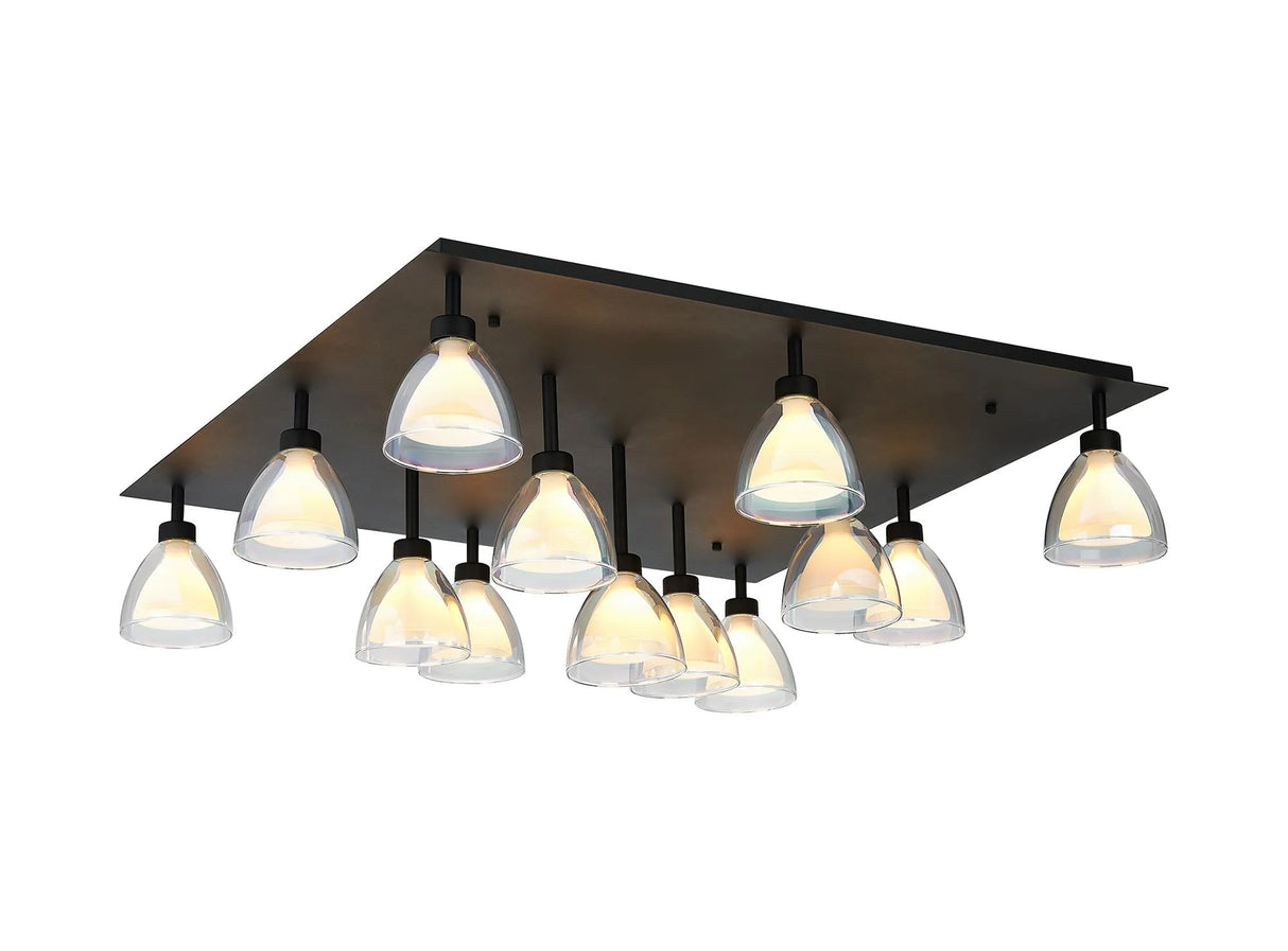 Lathen Square Flush 13 Light Cone Glass Satin Black