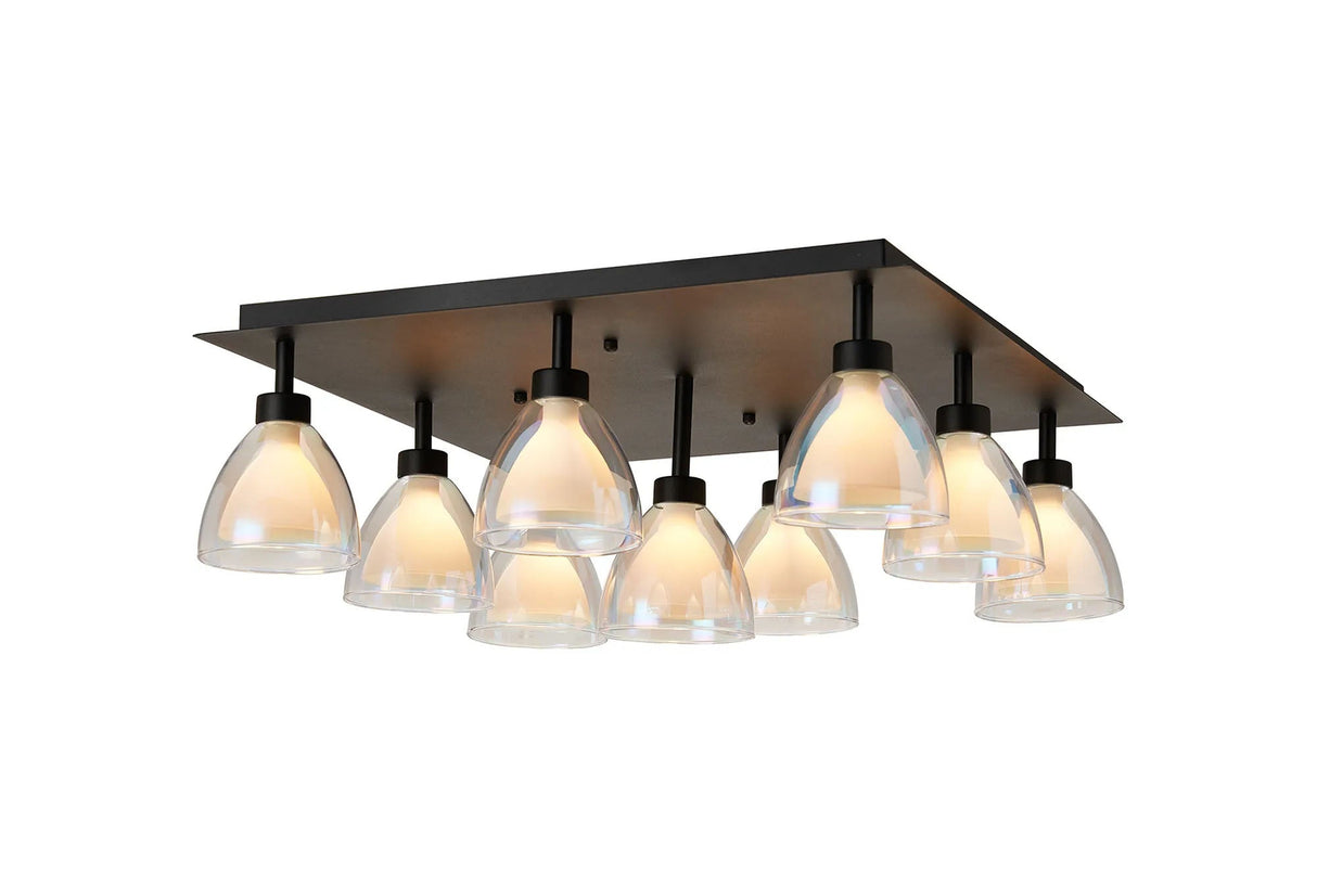 Lathen Square Flush 9 Light Cone Glass Satin Black