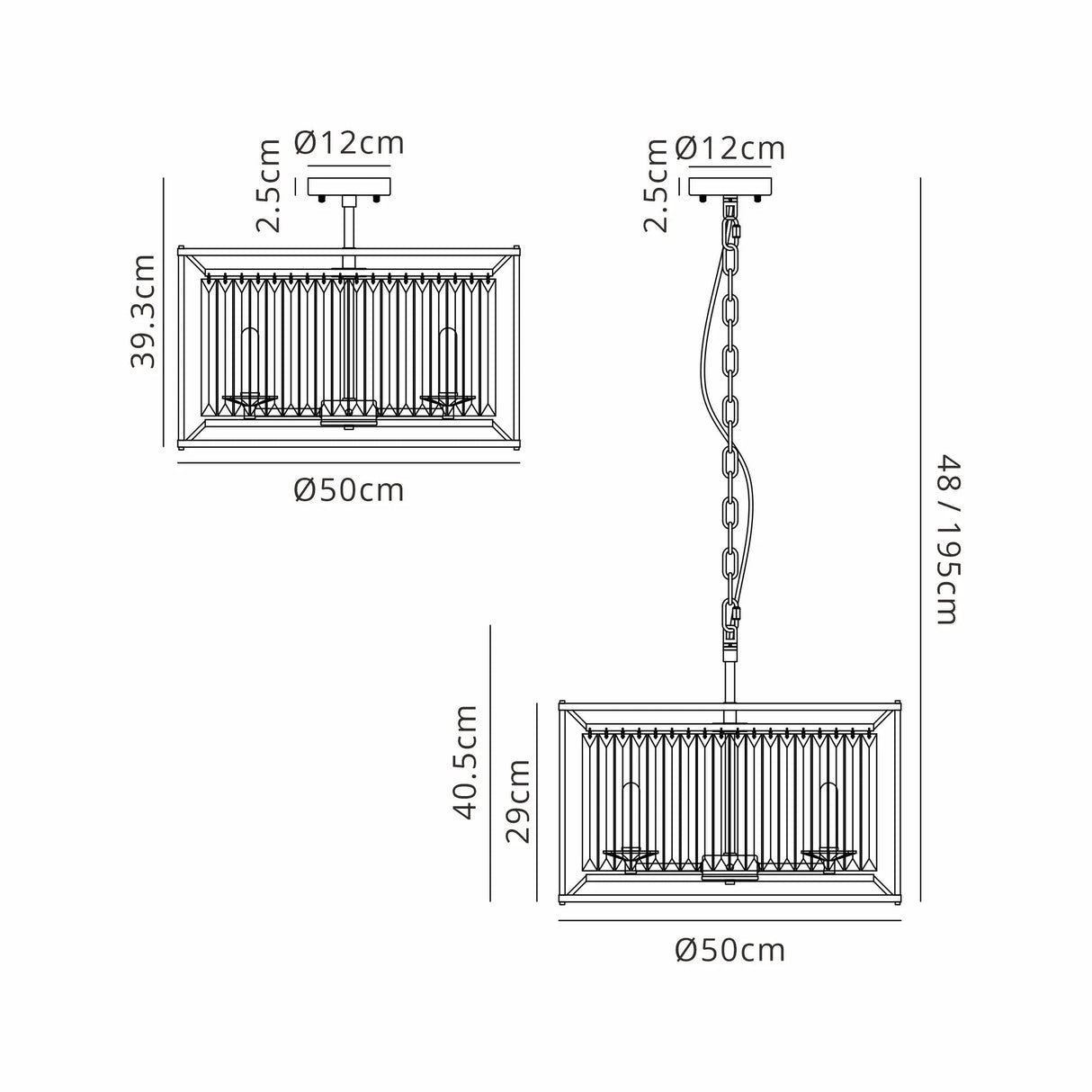 Trian 50cm Pendant / Semi Ceiling Convertible, 6 x G9, IP44, Gold / Clear